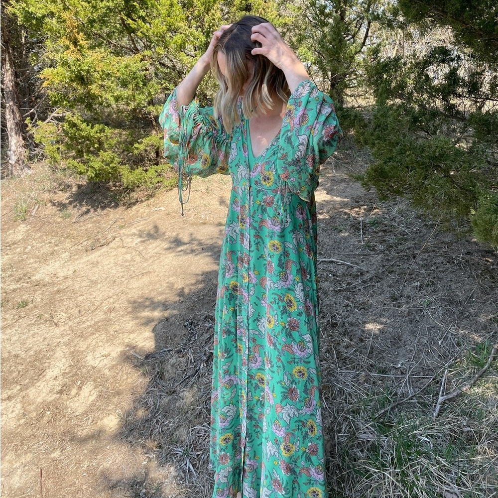 Free People Floral Green and Yellow Maxi Dress